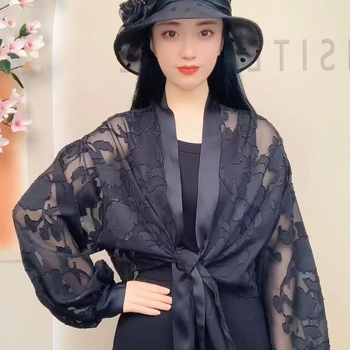 Šifono kardiganas, laisvas kirpimo, kvėpuojantis, UV apsauga, saulės skydas lauko naudojimui, poliesterio šifonas