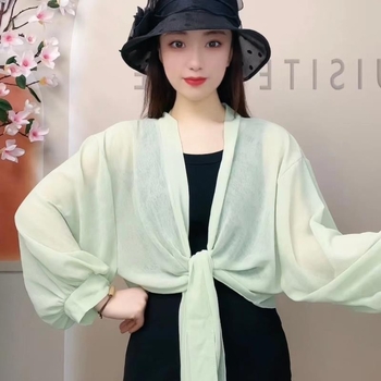 Šifono kardiganas, laisvas kirpimo, kvėpuojantis, UV apsauga, saulės skydas lauko naudojimui, poliesterio šifonas