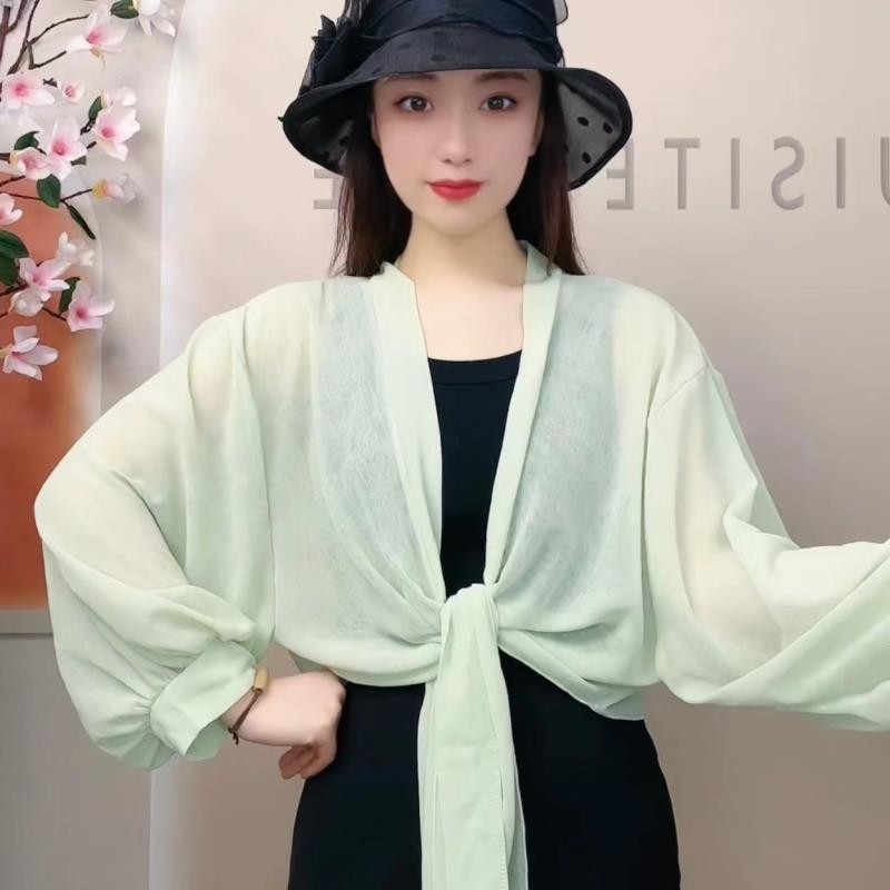 Šifono kardiganas, laisvas kirpimo, kvėpuojantis, UV apsauga, saulės skydas lauko naudojimui, poliesterio šifonas