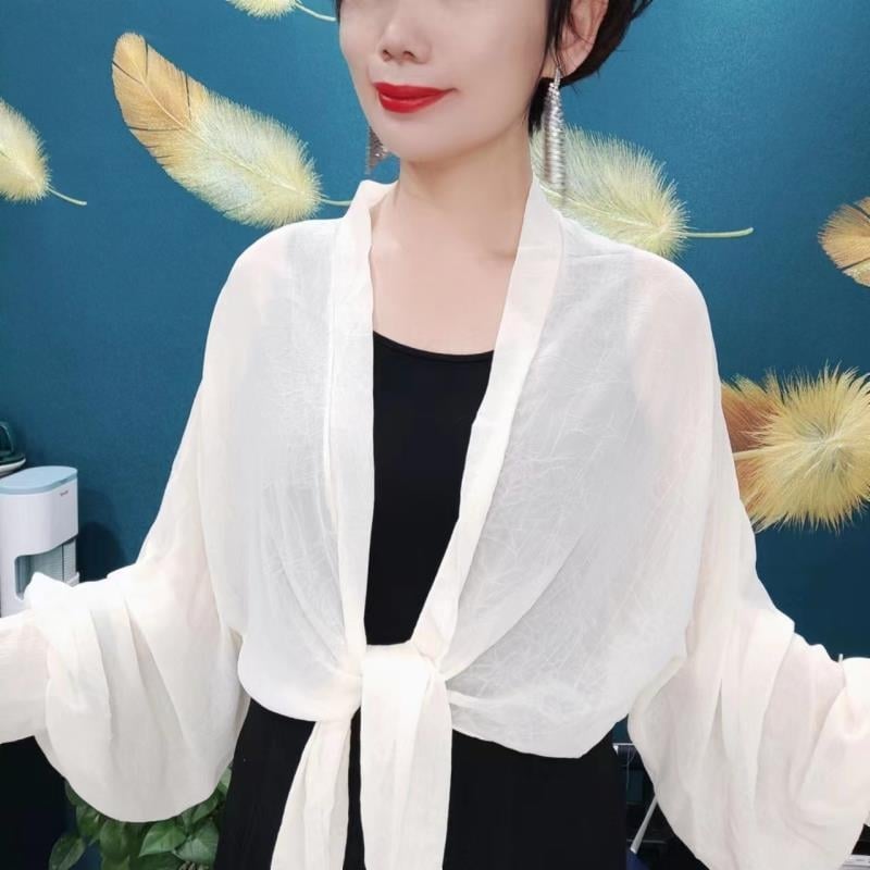 Šifono kardiganas, laisvas kirpimo, kvėpuojantis, UV apsauga, saulės skydas lauko naudojimui, poliesterio šifonas