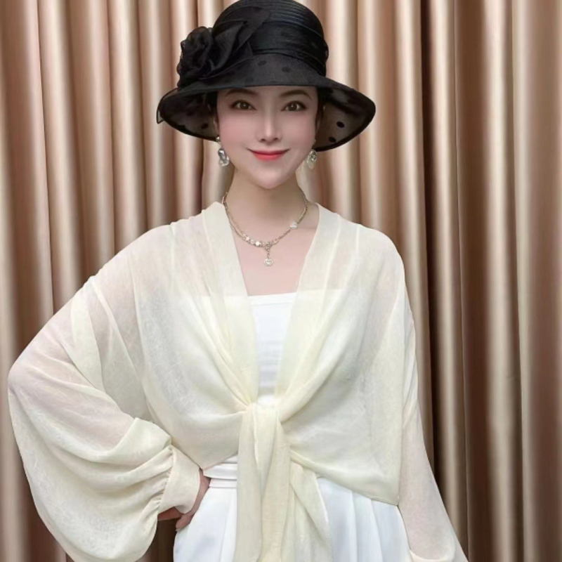 Šifono kardiganas, laisvas kirpimo, kvėpuojantis, UV apsauga, saulės skydas lauko naudojimui, poliesterio šifonas