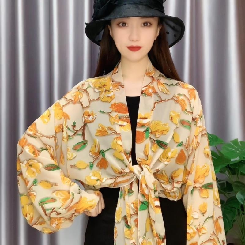 Šifono kardiganas, laisvas kirpimo, kvėpuojantis, UV apsauga, saulės skydas lauko naudojimui, poliesterio šifonas