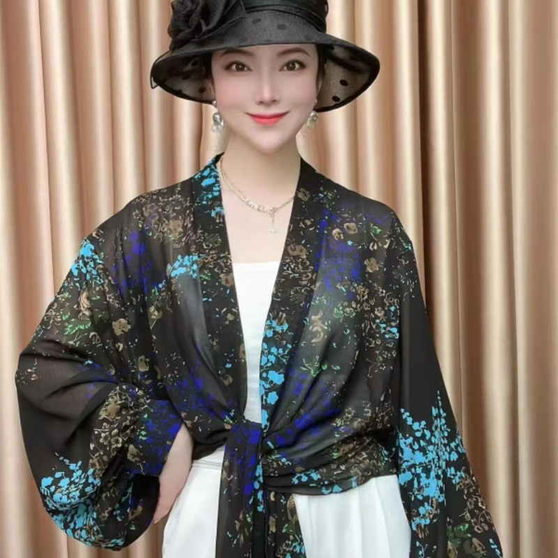 Šifono kardiganas, laisvas kirpimo, kvėpuojantis, UV apsauga, saulės skydas lauko naudojimui, poliesterio šifonas