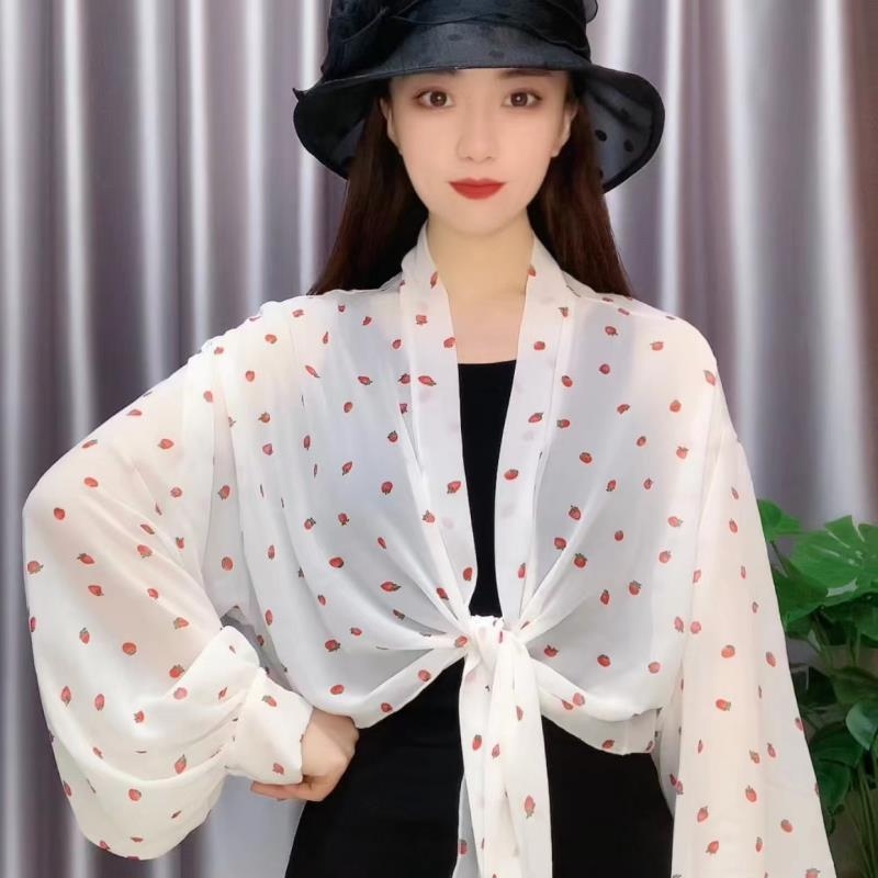 Šifono kardiganas, laisvas kirpimo, kvėpuojantis, UV apsauga, saulės skydas lauko naudojimui, poliesterio šifonas