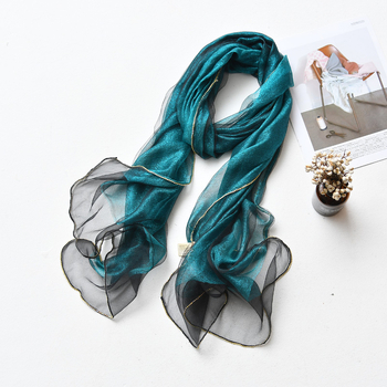 Hosszú selyemsál organza élével és gyémánt szegéllyel, dupla rétegű selyemkeverék sál, warp-tűzés, Hangzhou eredet, őszi viselet, Puchang könnyű luxus stílus