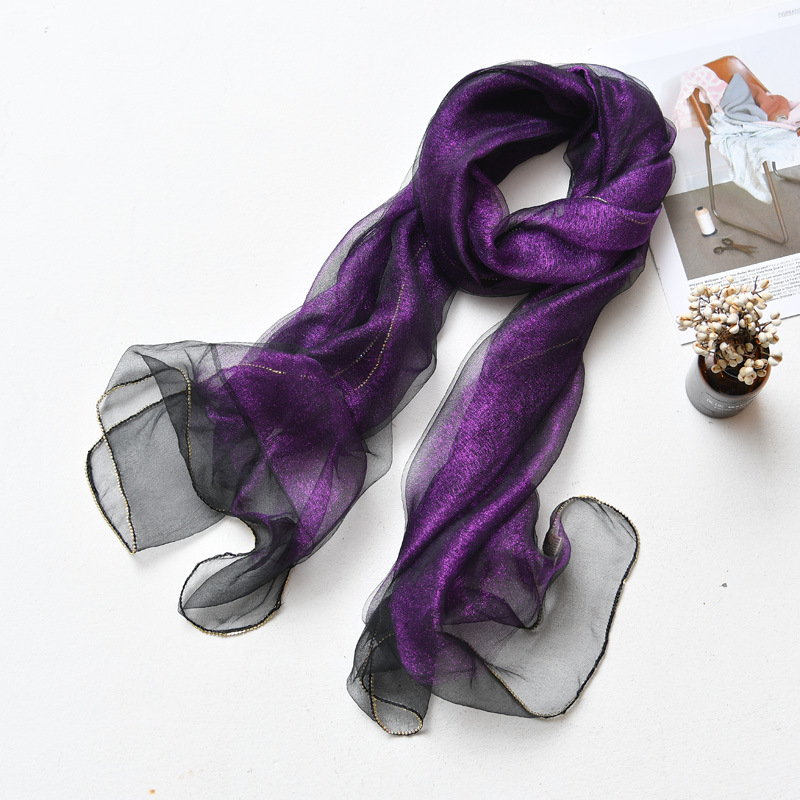 Hosszú selyemsál organza élével és gyémánt szegéllyel, dupla rétegű selyemkeverék sál, warp-tűzés, Hangzhou eredet, őszi viselet, Puchang könnyű luxus stílus