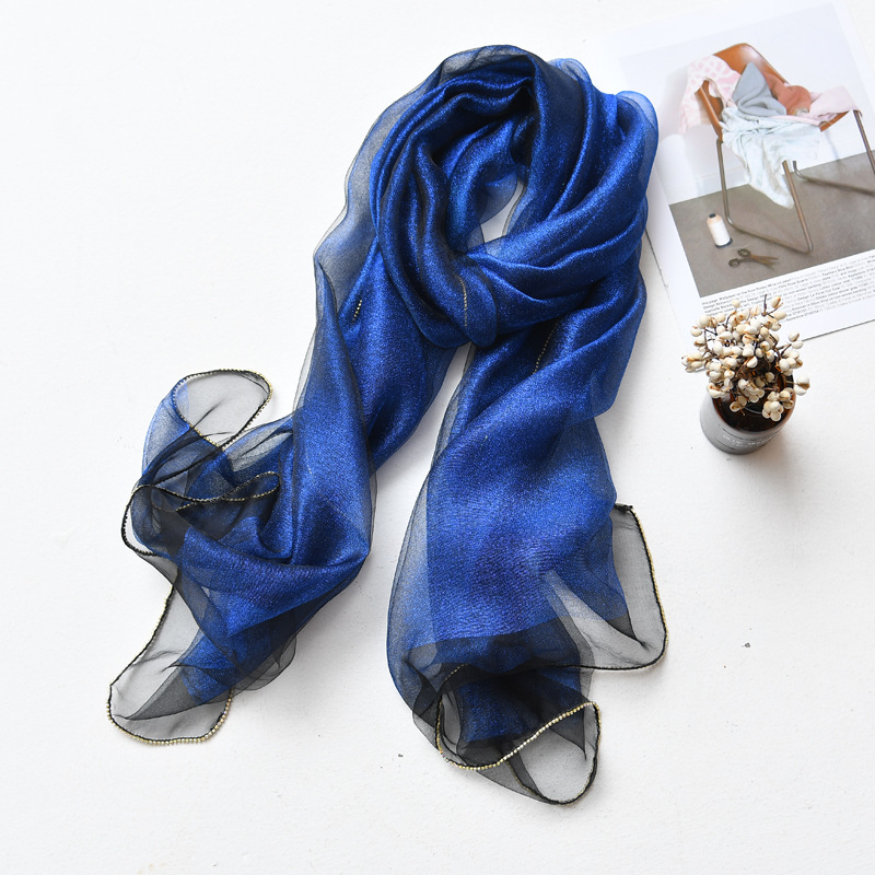 Hosszú selyemsál organza élével és gyémánt szegéllyel, dupla rétegű selyemkeverék sál, warp-tűzés, Hangzhou eredet, őszi viselet, Puchang könnyű luxus stílus