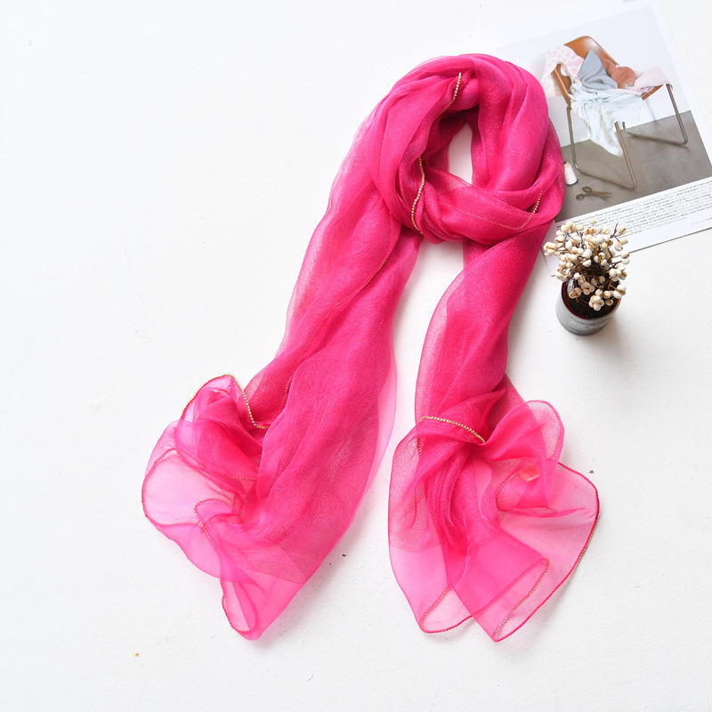 Hosszú selyemsál organza élével és gyémánt szegéllyel, dupla rétegű selyemkeverék sál, warp-tűzés, Hangzhou eredet, őszi viselet, Puchang könnyű luxus stílus