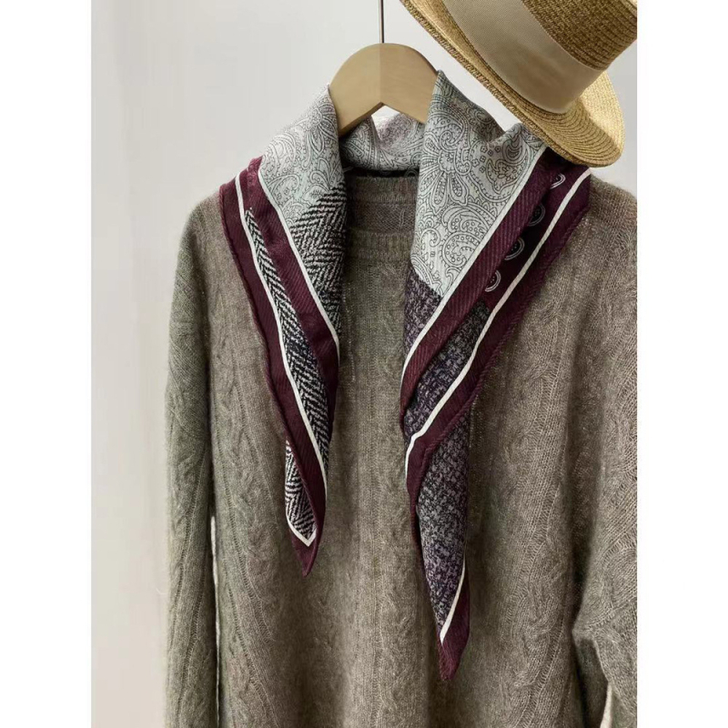 Kétoldalas jacquard selyem-gyapjú négyszögletes sál téli viselethez