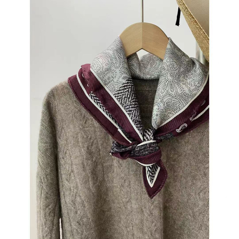 Kétoldalas jacquard selyem-gyapjú négyszögletes sál téli viselethez