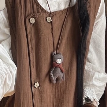 Garā bērnu kaklarota ar dzīvnieku formu, no auduma, meža stila, rokām izšūta