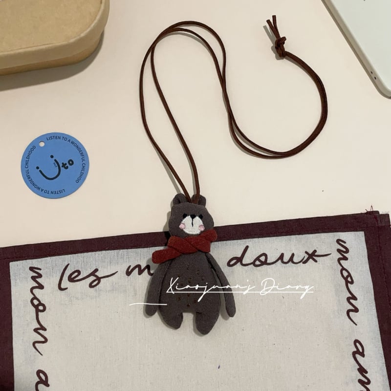 Garā bērnu kaklarota ar dzīvnieku formu, no auduma, meža stila, rokām izšūta