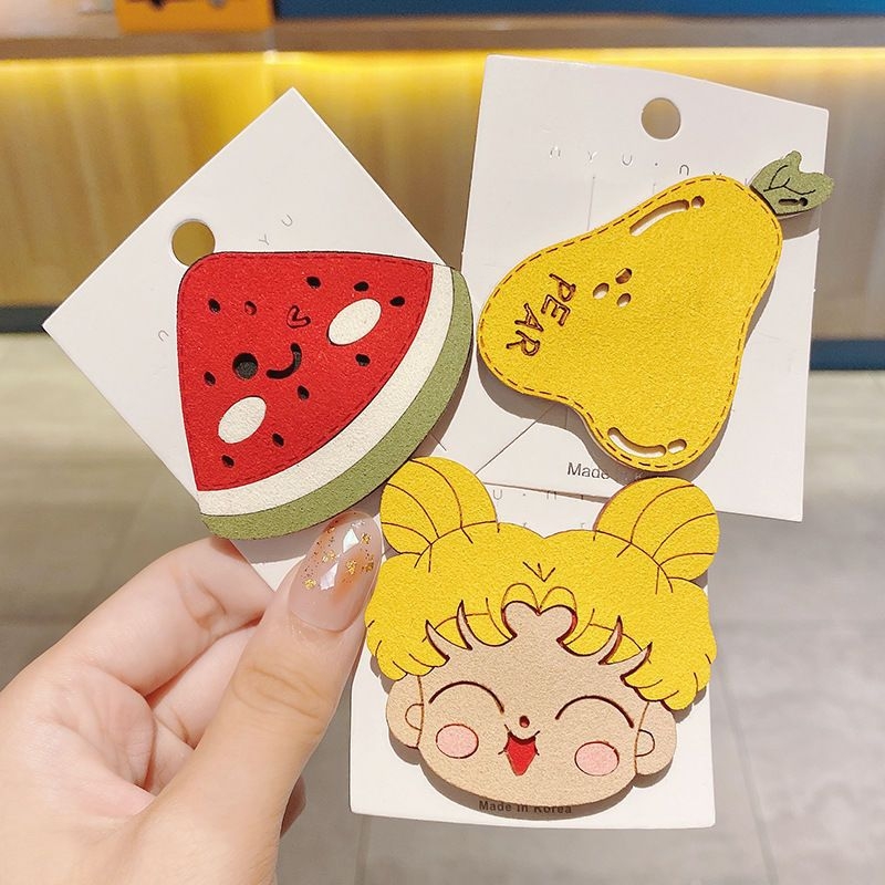 Gyerekeknek készült hajkiegészítő, textíliás Tie-Dye minta, ragasztó hajcsatt, gyümölcs motívumú oldalsó klipsz, virágos design, 0–3 éveseknek