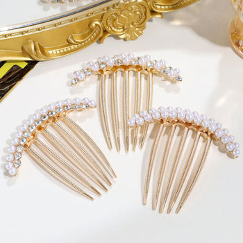 Аксесоар за прическа за ханфу с перли и кристали, сплав (Материал: сплав; Стил: древен; Форма: геометрична; Категория: глава; Година/сезон: есен 2025)