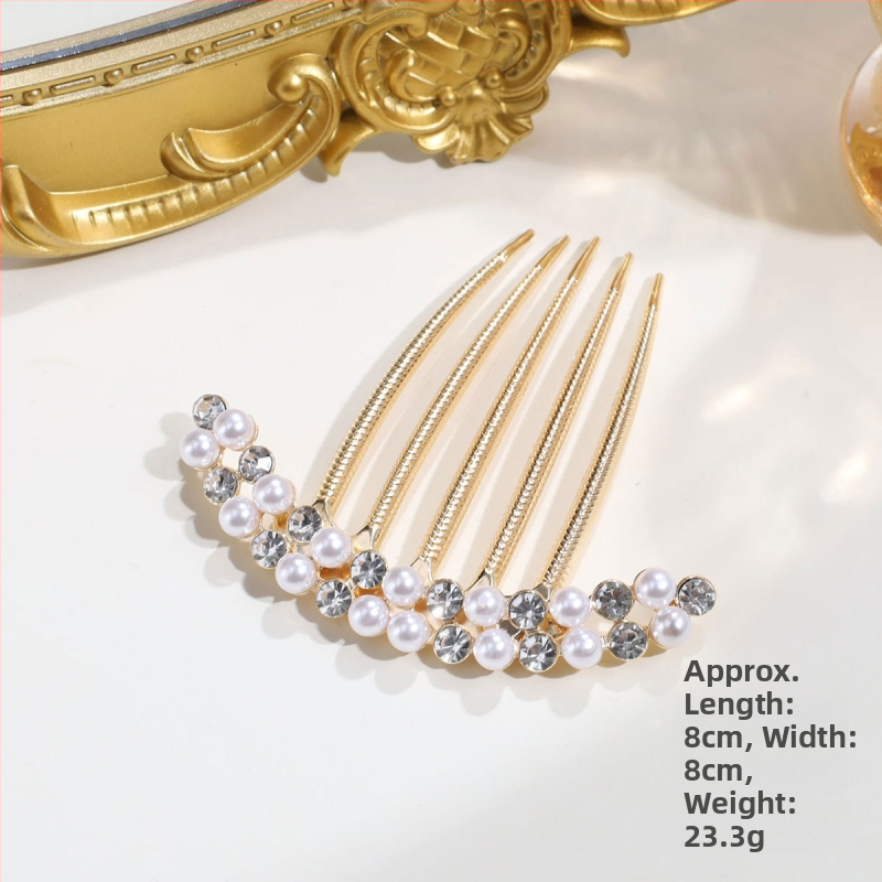 Аксесоар за прическа за ханфу с перли и кристали, сплав (Материал: сплав; Стил: древен; Форма: геометрична; Категория: глава; Година/сезон: есен 2025)