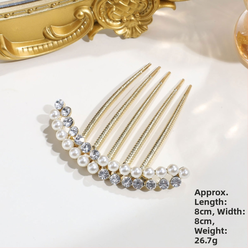 Аксесоар за прическа за ханфу с перли и кристали, сплав (Материал: сплав; Стил: древен; Форма: геометрична; Категория: глава; Година/сезон: есен 2025)