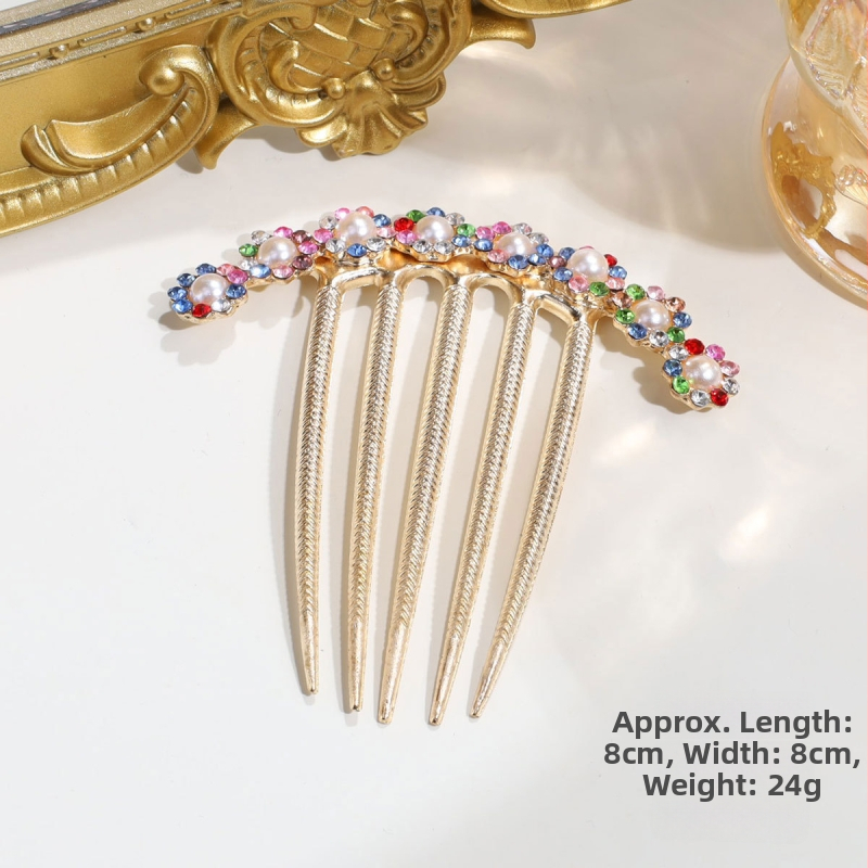 Аксесоар за прическа за ханфу с перли и кристали, сплав (Материал: сплав; Стил: древен; Форма: геометрична; Категория: глава; Година/сезон: есен 2025)