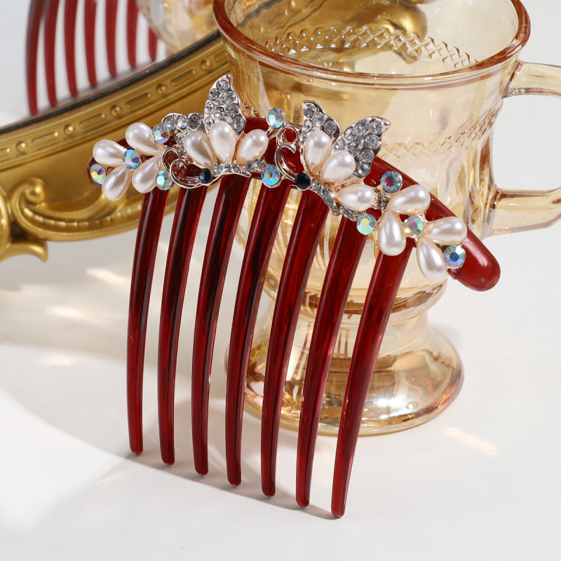 Аксесоар за прическа за ханфу с перли и кристали, сплав (Материал: сплав; Стил: древен; Форма: геометрична; Категория: глава; Година/сезон: есен 2025)