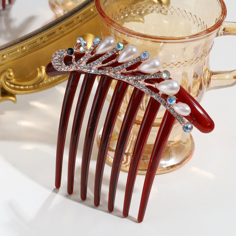 Аксесоар за прическа за ханфу с перли и кристали, сплав (Материал: сплав; Стил: древен; Форма: геометрична; Категория: глава; Година/сезон: есен 2025)