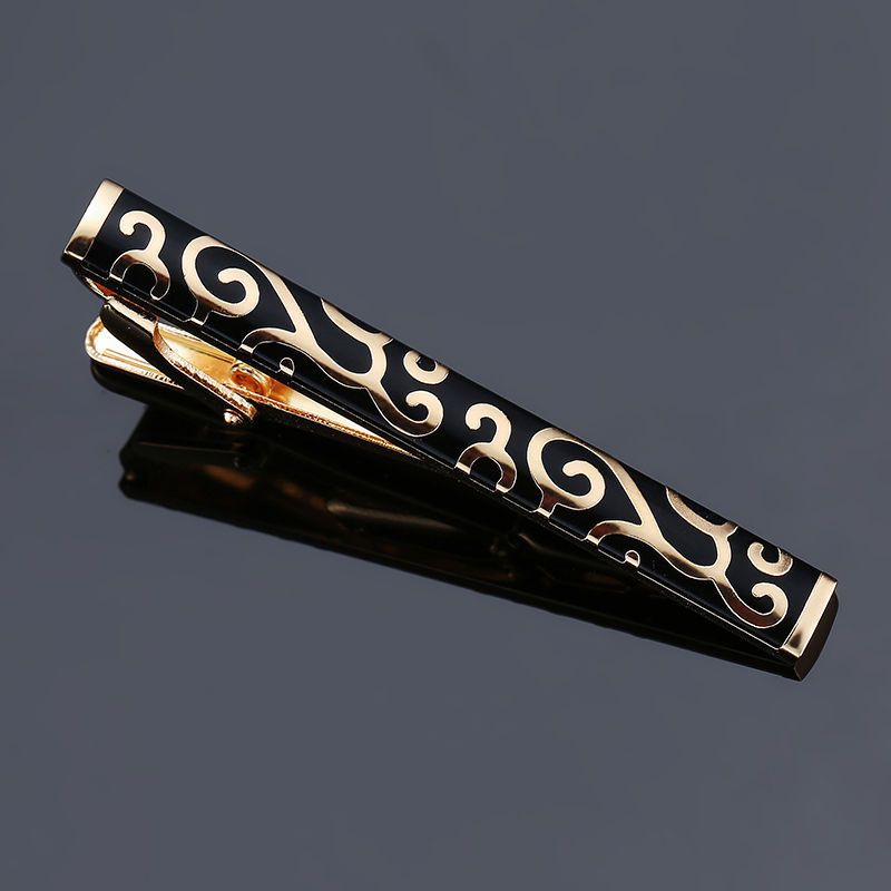 Réz nyakkendőkapocs 24K aranyozással, szaxofon mintázat, sík fejű, uniszex