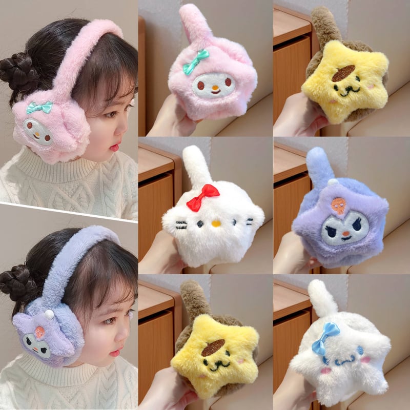 Laste plüüs kõrvakaitsed – talvine soojus, kokkupandav, karikatuurimuster