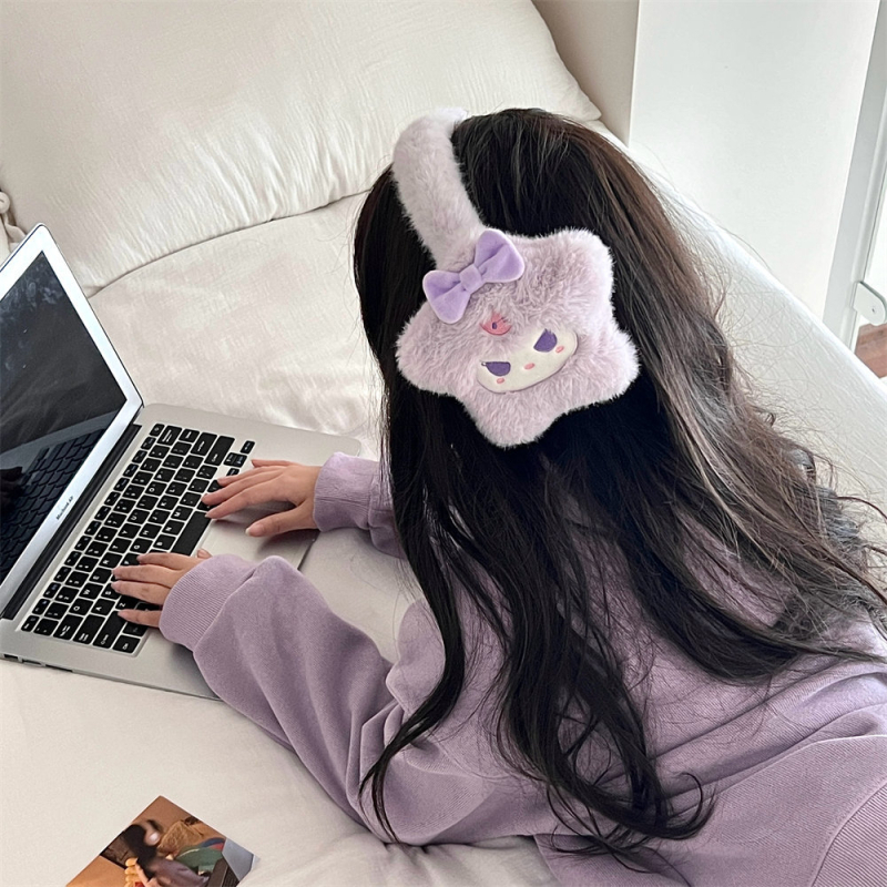 Pliisidest kõrvakaitsmega tähe kujuline — karikatuuristiil, soojad talveks ja sügisele, väliskasutuseks, naistele