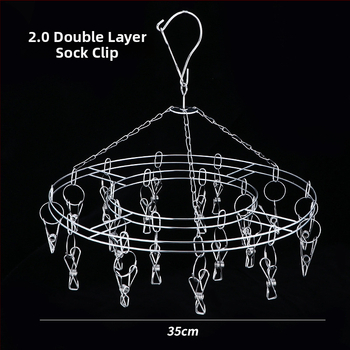 Ανοξείδωτο ράφι στέγνωσης με 20 κλιπ, διπλού επιπέδου, ανθεκτικό στον άνεμο, για κάλτσες, φουλάρια και γραβάτες