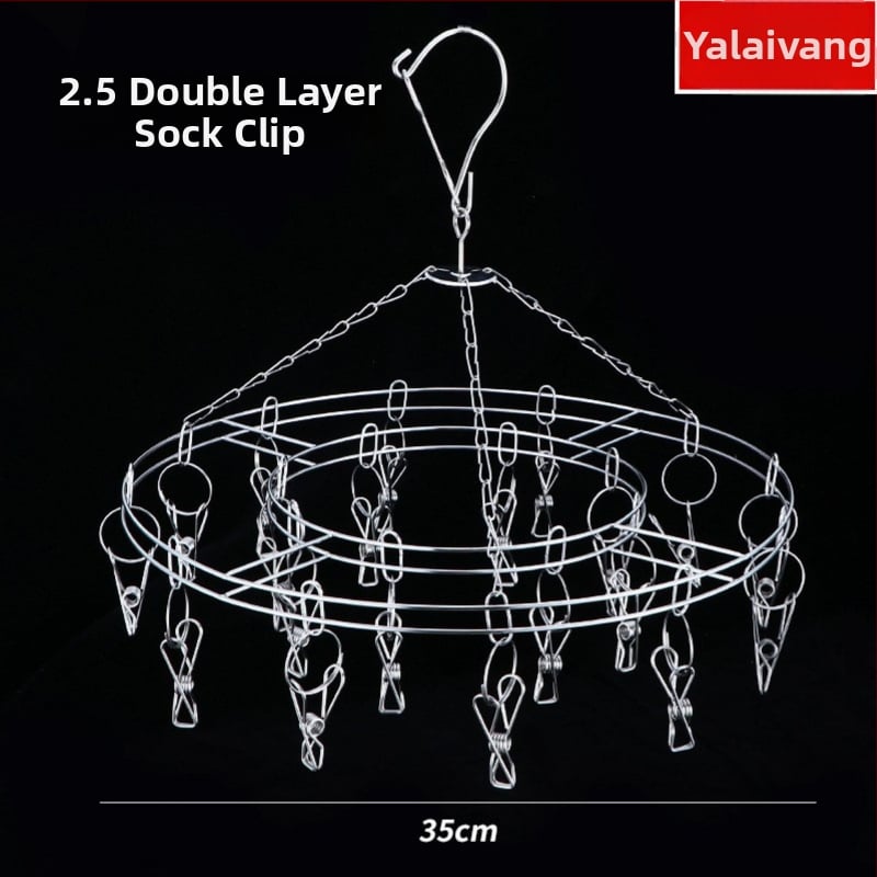 Ανοξείδωτο ράφι στέγνωσης με 20 κλιπ, διπλού επιπέδου, ανθεκτικό στον άνεμο, για κάλτσες, φουλάρια και γραβάτες