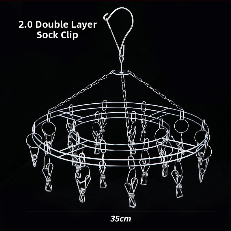 Неръждаема стомана сушилен държач с 20 клипа, двуслоен и ветроустойчив дизайн, за чорапи, шалове и връзки