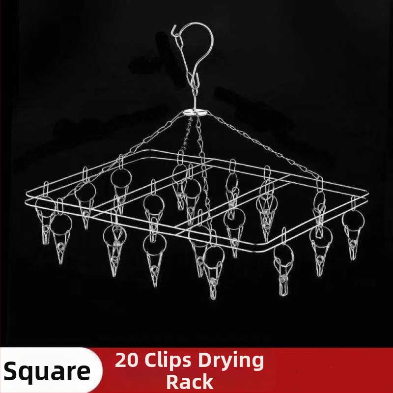 Неръждаема стомана сушилен държач с 20 клипа, двуслоен и ветроустойчив дизайн, за чорапи, шалове и връзки