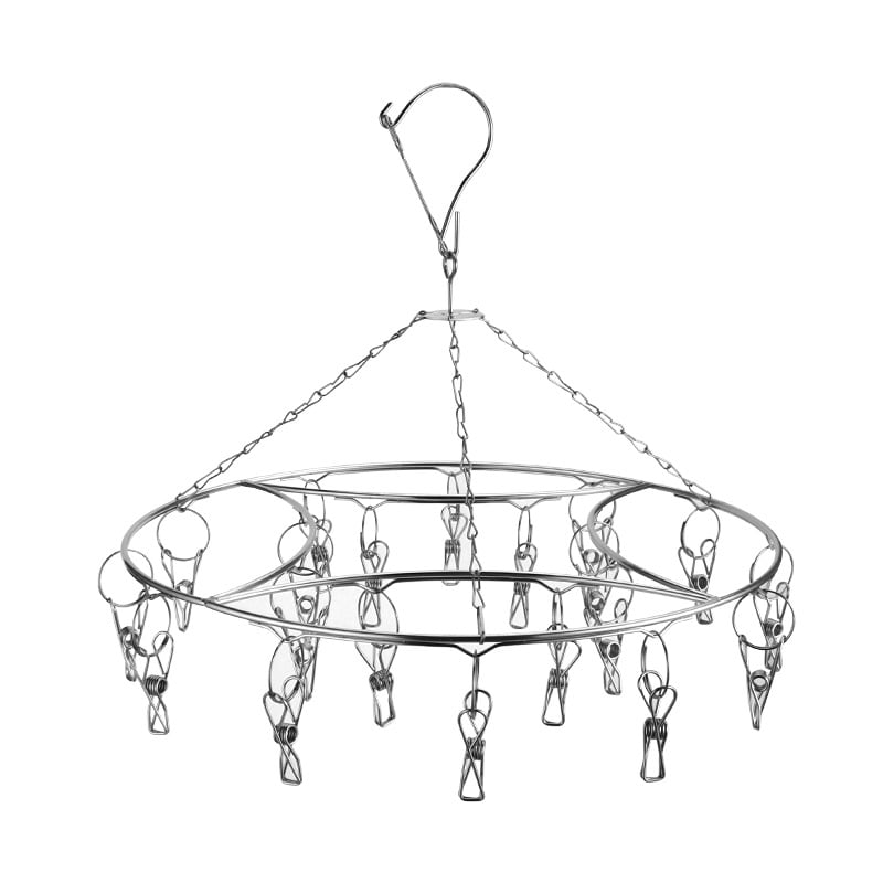 Ανοξείδωτο ράφι στέγνωσης με 20 κλιπ, διπλού επιπέδου, ανθεκτικό στον άνεμο, για κάλτσες, φουλάρια και γραβάτες