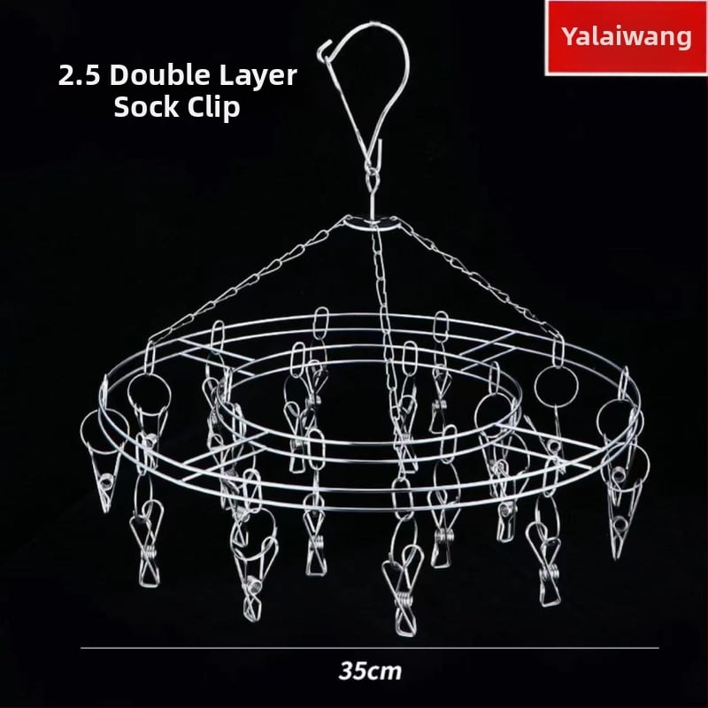 Ανοξείδωτο ράφι στέγνωσης με 20 κλιπ, διπλού επιπέδου, ανθεκτικό στον άνεμο, για κάλτσες, φουλάρια και γραβάτες