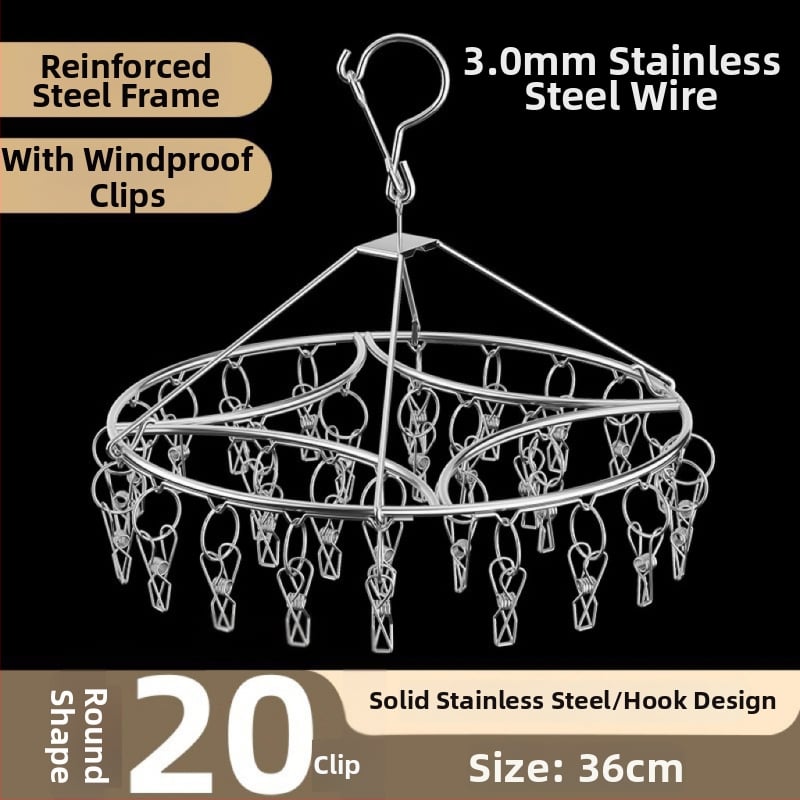 Ανοξείδωτο ράφι στέγνωσης με 20 κλιπ, διπλού επιπέδου, ανθεκτικό στον άνεμο, για κάλτσες, φουλάρια και γραβάτες