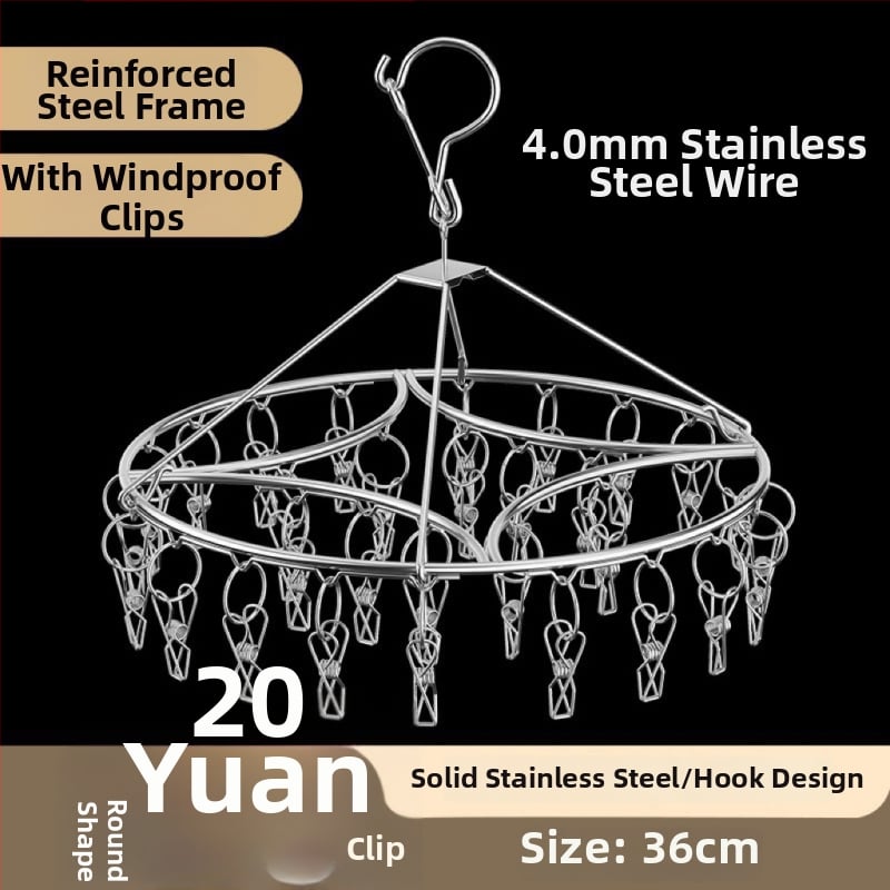 Ανοξείδωτο ράφι στέγνωσης με 20 κλιπ, διπλού επιπέδου, ανθεκτικό στον άνεμο, για κάλτσες, φουλάρια και γραβάτες