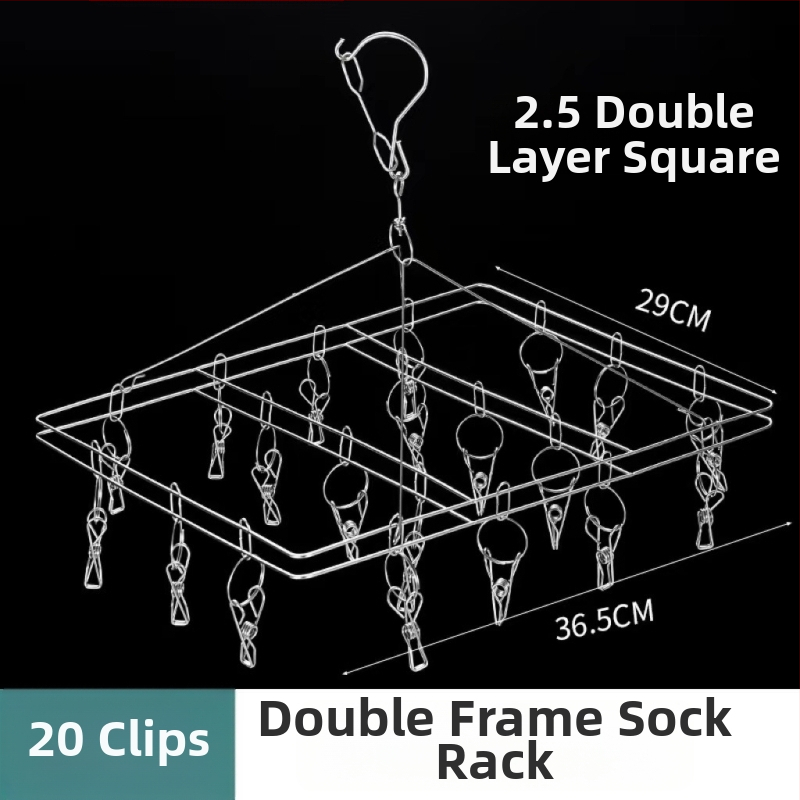 Ανοξείδωτο ράφι στέγνωσης με 20 κλιπ, διπλού επιπέδου, ανθεκτικό στον άνεμο, για κάλτσες, φουλάρια και γραβάτες