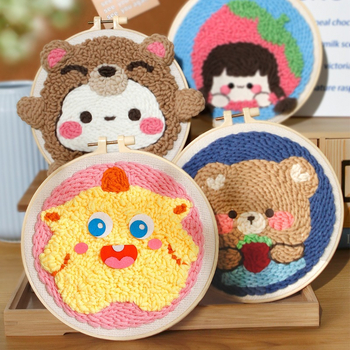 XIAOZ Punch Needle hímzőkészlet – DIY fonal készlet dekoratív díszekhez, aranyos stílus