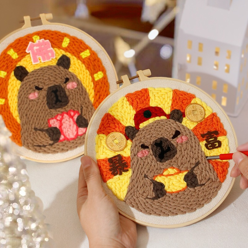 XIAOZ Punch Needle hímzőkészlet – DIY fonal készlet dekoratív díszekhez, aranyos stílus