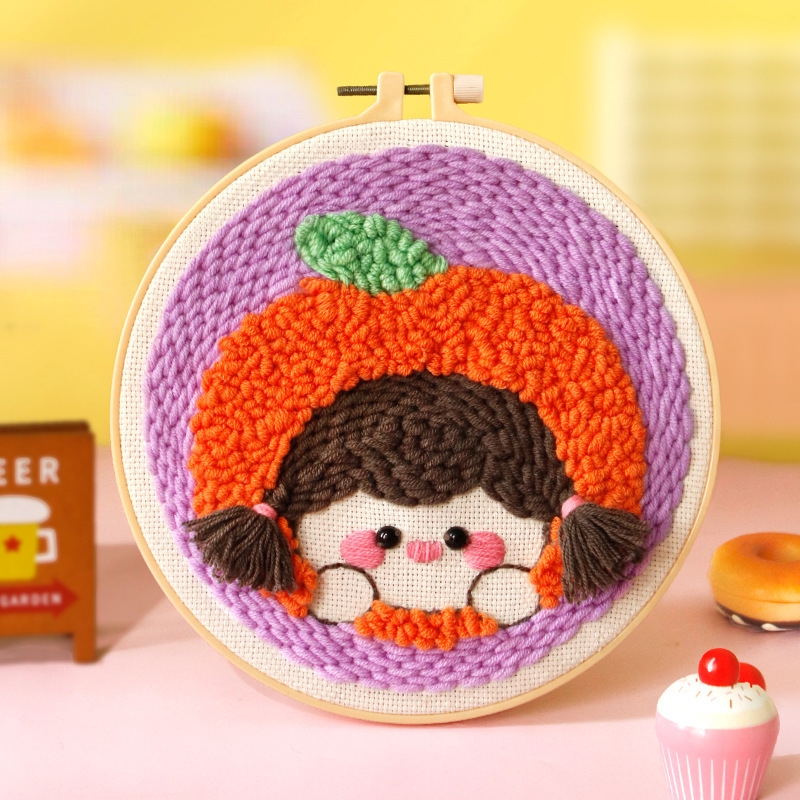 XIAOZ Punch Needle hímzőkészlet – DIY fonal készlet dekoratív díszekhez, aranyos stílus