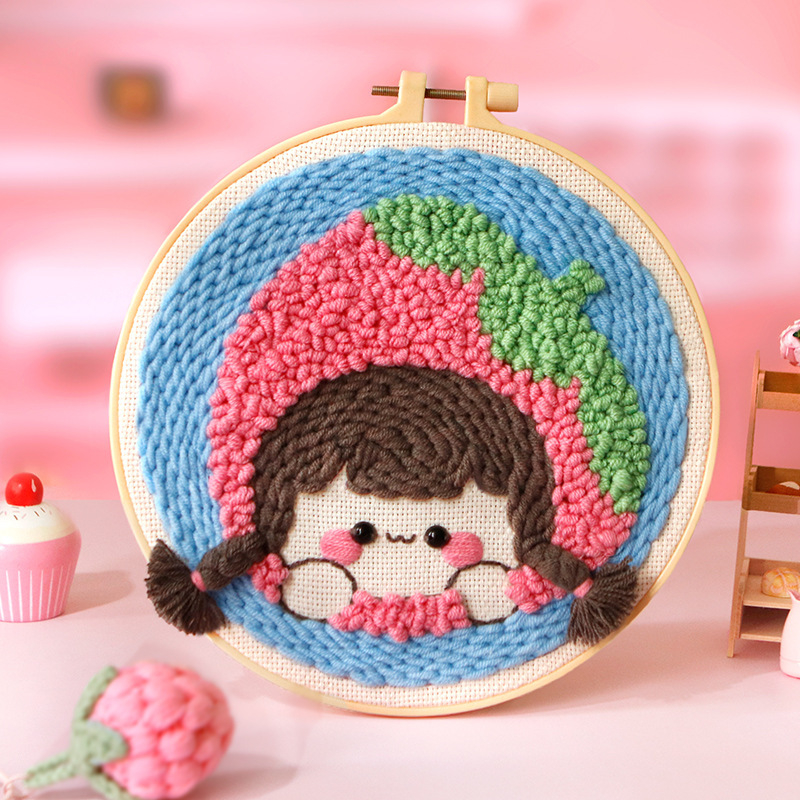 XIAOZ Punch Needle hímzőkészlet – DIY fonal készlet dekoratív díszekhez, aranyos stílus