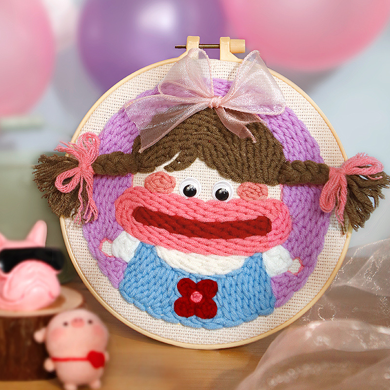 XIAOZ Punch Needle hímzőkészlet – DIY fonal készlet dekoratív díszekhez, aranyos stílus