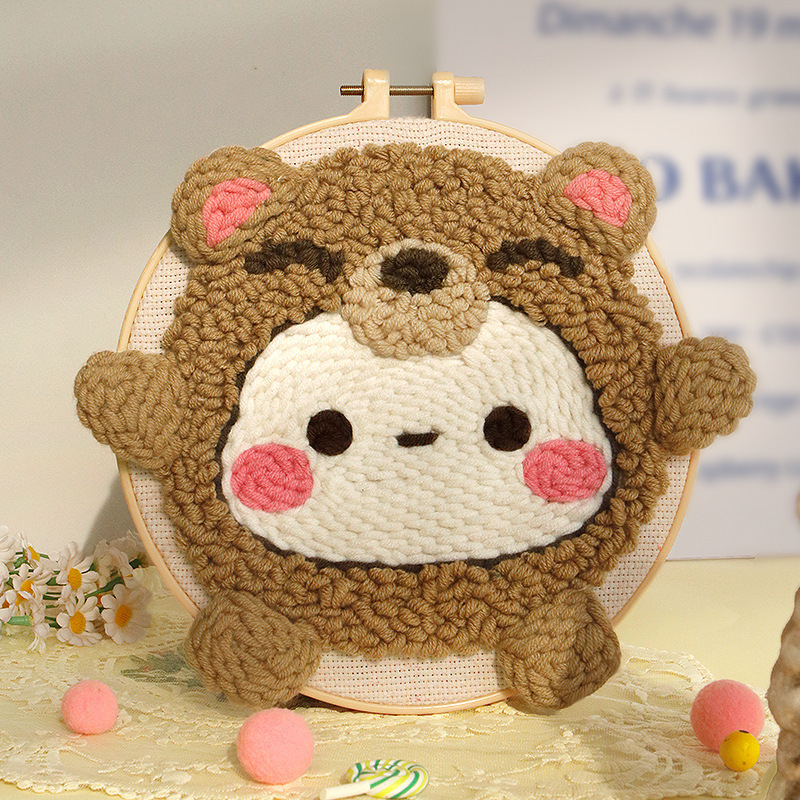 XIAOZ Punch Needle hímzőkészlet – DIY fonal készlet dekoratív díszekhez, aranyos stílus