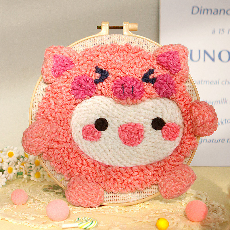 XIAOZ Punch Needle hímzőkészlet – DIY fonal készlet dekoratív díszekhez, aranyos stílus