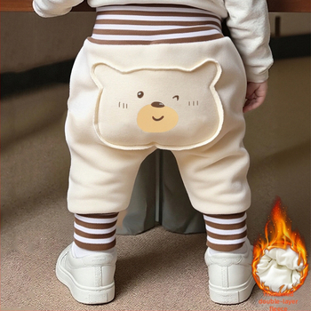 Kūdikių kelnės su fliso pamušalu, storos, aukštas liemuo, pilvo apsauga, gyvūnų raštas