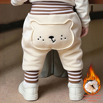 Kūdikių kelnės su fliso pamušalu, storos, aukštas liemuo, pilvo apsauga, gyvūnų raštas