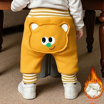 Kūdikių kelnės su fliso pamušalu, storos, aukštas liemuo, pilvo apsauga, gyvūnų raštas