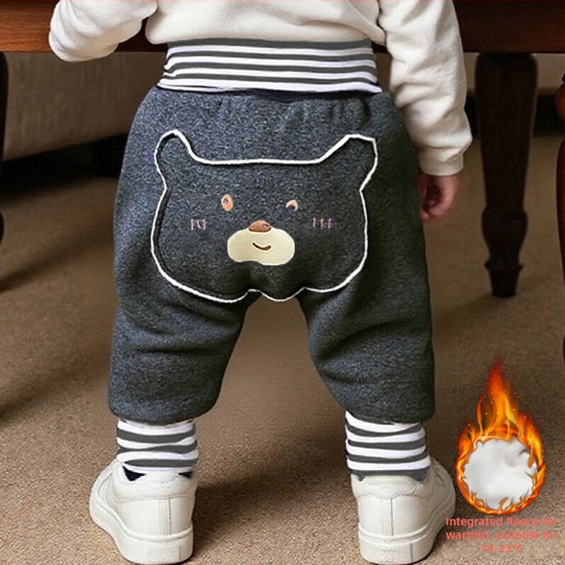 Kūdikių kelnės su fliso pamušalu, storos, aukštas liemuo, pilvo apsauga, gyvūnų raštas