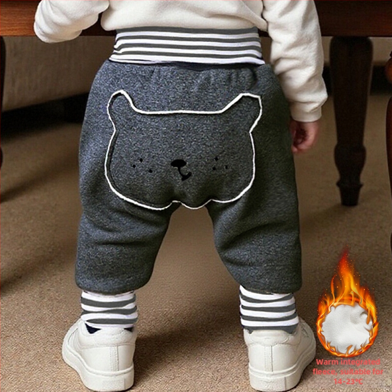 Kūdikių kelnės su fliso pamušalu, storos, aukštas liemuo, pilvo apsauga, gyvūnų raštas