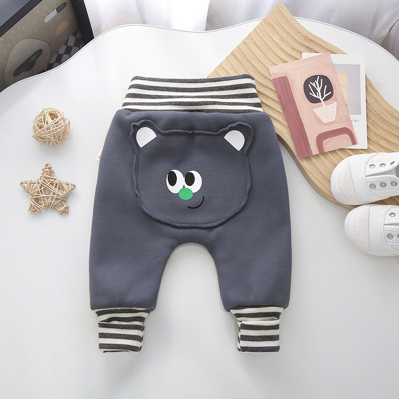 Kūdikių kelnės su fliso pamušalu, storos, aukštas liemuo, pilvo apsauga, gyvūnų raštas