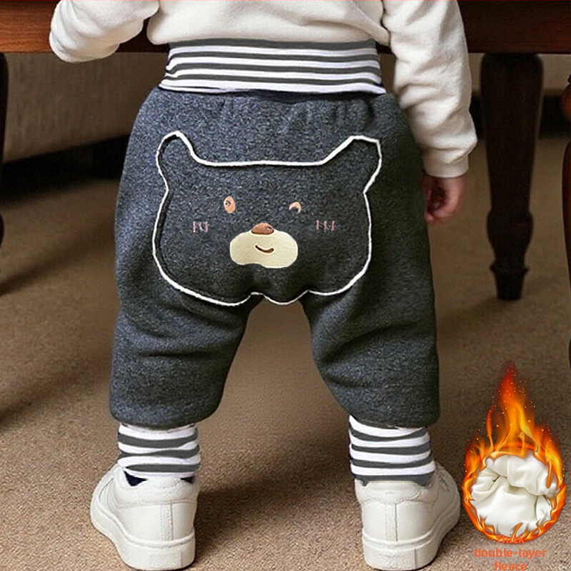 Kūdikių kelnės su fliso pamušalu, storos, aukštas liemuo, pilvo apsauga, gyvūnų raštas