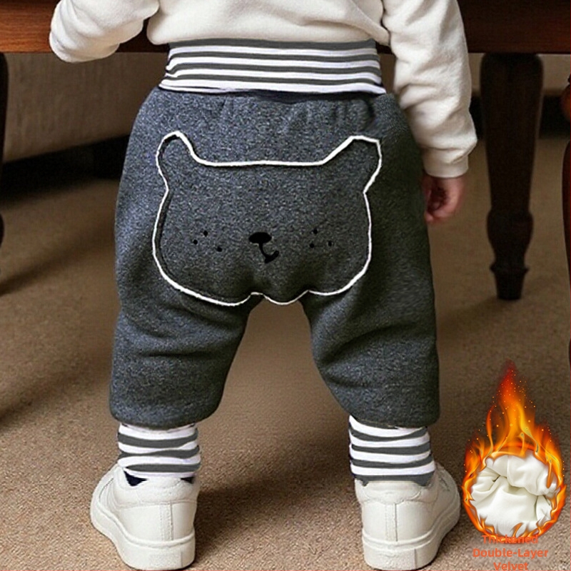 Kūdikių kelnės su fliso pamušalu, storos, aukštas liemuo, pilvo apsauga, gyvūnų raštas